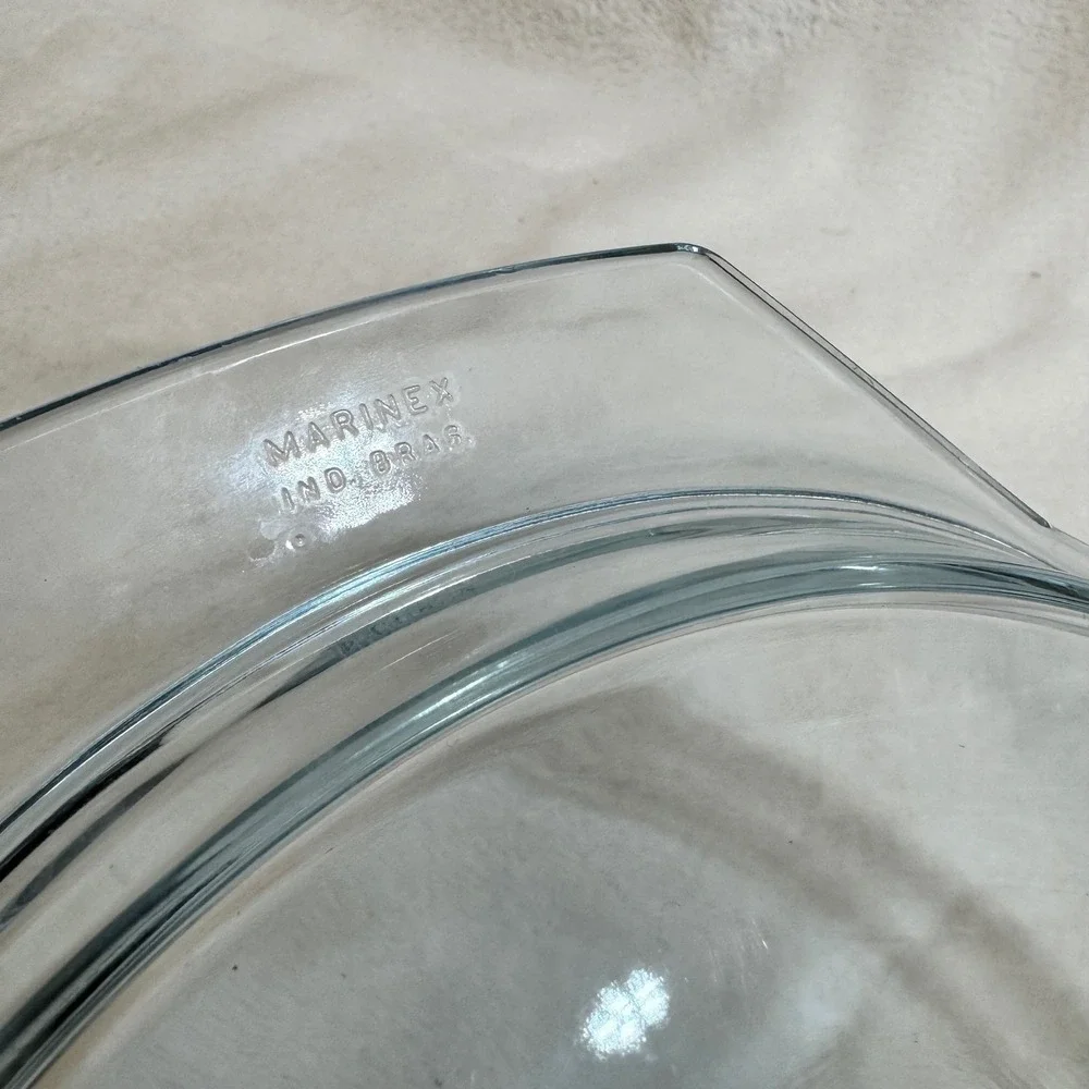 Marinex Round Glass Blue Tint Baking Dish Pie Plate Ovenware Made in Brazil M07‎